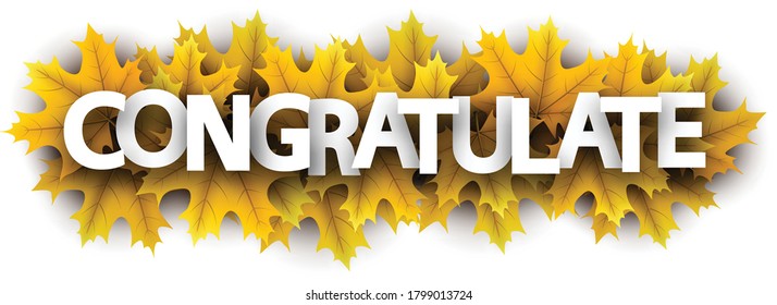 Autumn paper congratulate letters over yellow maple leaves - Vector illustration.