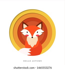 Autumn Paper Cut with Fox. Hello Autumn. paper cut  illustration vector