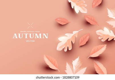 Autumn Paper Leaf Background Design Layout. Fall Vector Illustration