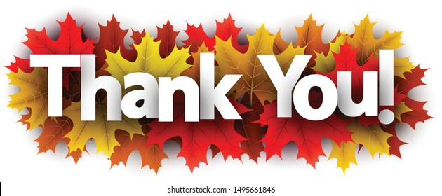 Autumn paper thank you letters over color maple leaves - Vector illustration.