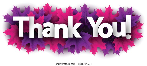 Autumn paper thank you letters over color maple leaves - Vector illustration.