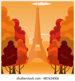 Autumn in Paris. France. Autumn vector illustration. Eiffel tower