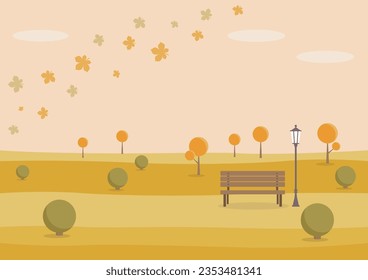 Autumn park with bench and trees. Vector illustration in flat style