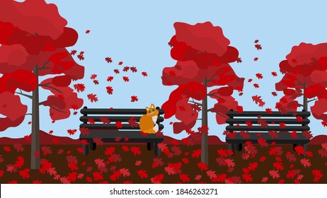 Autumn park with benches. Vector image, eps 10