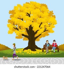 Autumn park big tree -EPS10