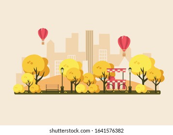 autumn in the park, city park, vector illustration