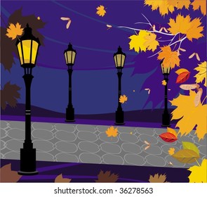 Autumn park at the evening
