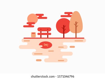 Autumn Park Illustration Vector, Park Illustration, Autumn illustration, vector illustration.