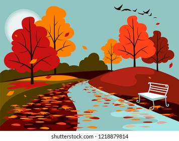 Autumn in Park. Autumn landscape with a bench