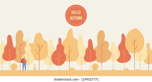 Autumn park landscape. Flat vector horisontal background, simple design.