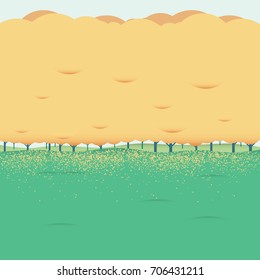 Autumn park landscape vector concept. Peaceful, calm scenery with foliage and orange leaves on trees. Eps10 vector illustration.
