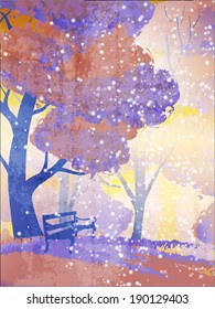 Autumn park. Trees and bench