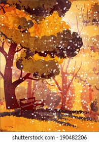 Autumn park. Trees and bench