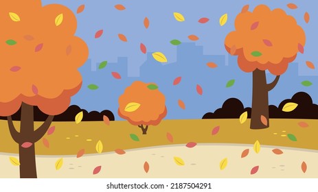 Autumn Park. Yellow leaves are blown off the trees by the wind, leaf fall