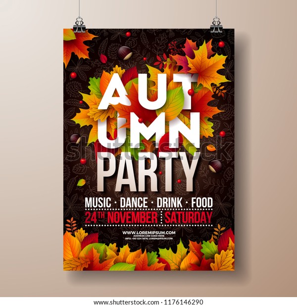 Autumn Party Flyer Ilustração com folhas: vetor stock (livre de direitos)  1165188619 | Shutterstock