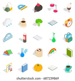 Autumn party icons set. Isometric set of 25 autumn party vector icons for web isolated on white background