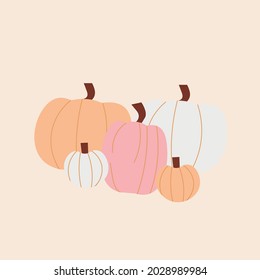 Autumn pastel pumpkins. Vector hand drawn illustration design. Design for greeting cards, posters, banners. 