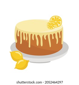 Autumn pastries, sweet lemon pie. Vector illustration in a cartoon flat style. For postcards, labels, design, banners, advertising.