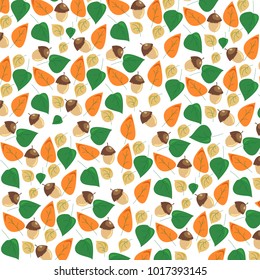 Autumn pattern with acorns and leaves.