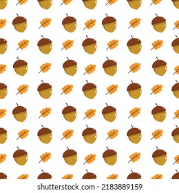 Autumn pattern with acorns and leaves on white background. Vector Fall seamless background with autumn elements for textile, wrapping paper, cards, banners, wallpapers
