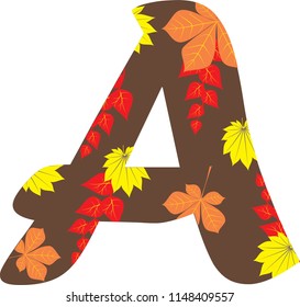 Autumn pattern alphabet. Set of letters, isolated on white. Letter A