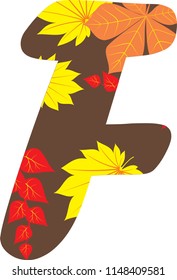 Autumn pattern alphabet. Set of letters, isolated on white. Letter F