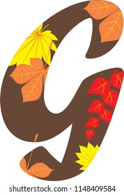 Autumn pattern alphabet. Set of letters, isolated on white. Letter G