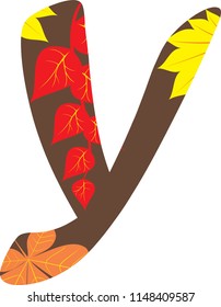 Autumn pattern alphabet. Set of letters, isolated on white. Letter Y