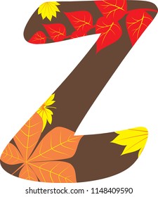 Autumn pattern alphabet. Set of letters, isolated on white. Letter Z