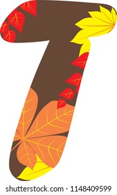 Autumn pattern alphabet. Set of letters, isolated on white. Letter T