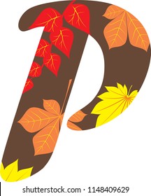 Autumn pattern alphabet. Set of letters, isolated on white. Letter P