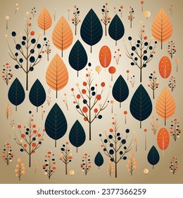 Autumn pattern, autumn background, leaves and branches 