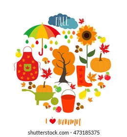 Autumn pattern, background. Set design element, vector illustration.