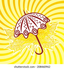Autumn pattern background with umbrella and leaves vector illustration
