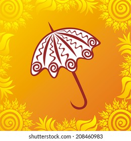 Autumn pattern background with umbrella and leaves vector illustration