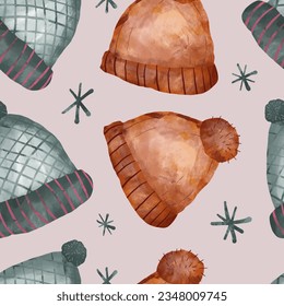 autumn pattern beanie hat watercolor illustration