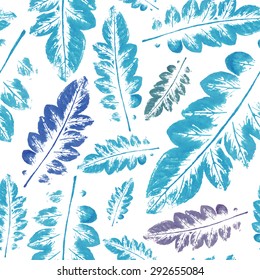 autumn pattern. blue beautiful imprint watercolor pattern of leaves. handmade painted. beautiful seamless texture background imprint.
