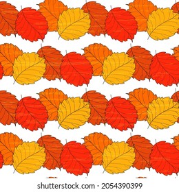 Autumn pattern with bright leaves on a white background, artistic, textured. Seamless vector illustration for surface.