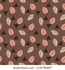 Autumn pattern with brown leaves seamless background