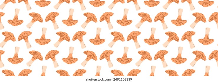 Autumn pattern. Chanterelle  mushrooms repeating pattern. Fall season background.