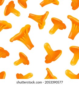Autumn pattern with chanterelle mushrooms, vector graphics