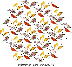 autumn pattern colored in doodle style, folk style