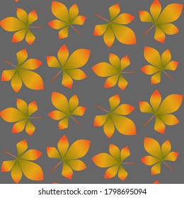 Autumn pattern of colorful chestnut leaves. Design of wrappers, textiles, boxes. Seamless Colorful Autumn Leaves Background Pattern in Vector illustration. Chestnut leaves pattern in abstract style