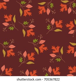 Autumn pattern with colorful fall oak leaves.For textile,texture,prints,fabric, wallpaper, gift paper, pattern fills, web page background, autumn greeting cards.Vector illustration.