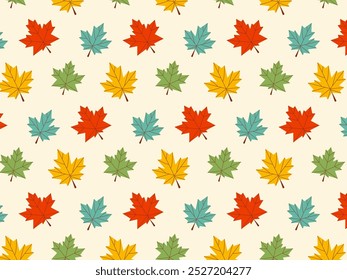 Autumn pattern with colorful leaves. Vector illustration