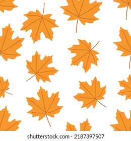 Autumn pattern with colorful maple leaves on a white background. 