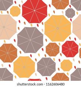 Autumn pattern with autumn colors. Red, gray and brown colors. Seamless pattern, background. Vector illustration with colorful umbrellas. Eps 10.