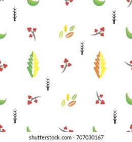 Autumn pattern. Elements of autumn leaves, red mountain ash, trees with fallen leaves
