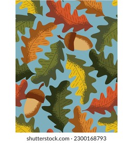 Autumn pattern fall acorn leaf seamless vector