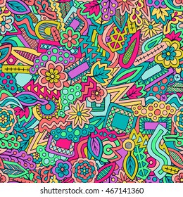 Autumn pattern. Fall doodles wallpaper. Ethnic zentangle ornament. Spring floral texture. Pencil effect trendy pattern. Vector illustration for textile fabric and printed products.